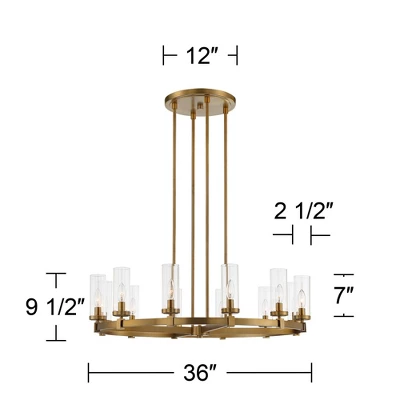 Stiffel Aron Brass Gold Wagon Wheel Chandelier 36" Wide Modern Clear Glass Shade 12-Light Fixture For Dining Room House Foyer Kitchen Island Entryway 8 Stiffel Aron Brass Gold Wagon Wheel Chandelier 36" Wide Modern Clear Glass Shade 12-Light Fixture For Dining Room House Foyer Kitchen Island Entryway - Image 8