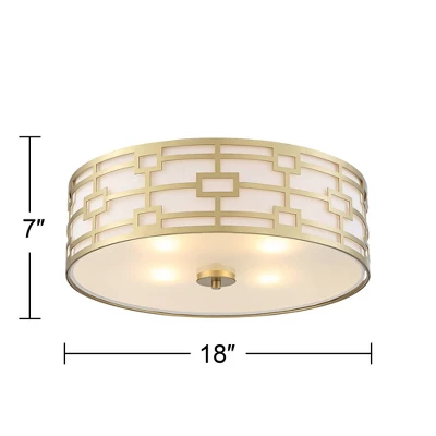 Stiffel Modern Art Deco Ceiling Light Flush Mount Fixture Gold 18" Wide Open Grid Fabric Drum Shade Bedroom Kitchen 6 Stiffel Modern Art Deco Ceiling Light Flush Mount Fixture Gold 18" Wide Open Grid Fabric Drum Shade Bedroom Kitchen - Image 6