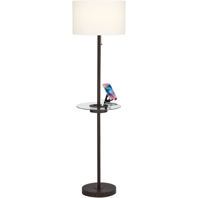 360 Lighting Caper Modern Floor Lamps With Tray Table 60 1/2" Tall Set Of 2 Bronze USB And Outlet Off White Fabric Drum Shade For Living Room Bedroom 2 360 Lighting Caper Modern Floor Lamps With Tray Table 60 1/2" Tall Set Of 2 Bronze USB And Outlet Off White Fabric Drum Shade For Living Room Bedroom - Image 2