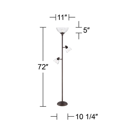 360 Lighting Riley Rustic Farmhouse Torchiere Floor Lamp With Side Lights 72" Tall Painted Bronze Metal Clear Glass Shade For Living Room Reading Home 5 360 Lighting Riley Rustic Farmhouse Torchiere Floor Lamp With Side Lights 72" Tall Painted Bronze Metal Clear Glass Shade For Living Room Reading Home - Image 5
