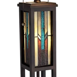 Robert Louis Tiffany Ranier Rustic Mission Floor Lamp 59 1/2" Tall Bronze With LED Nightlight Stained Art Glass Shade For Living Room Bedroom Office -Adesso Shop GUEST 8c11f9d0 5473 4c18 914f d8baf56e19b5