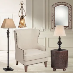Regency Hill Traditional Floor Lamp 59" Tall Italian Bronze Taupe Faux Silk Square Hardback Shade For Living Room Reading Bedroom Office -Adesso Shop GUEST 8d57c404 5ab4 4959 a655 a97e345e8a38