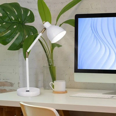 23" Mid-Century Adjustable Metal Desk Lamp With Power Outlet White - Cresswell Lighting 3 23" Mid-Century Adjustable Metal Desk Lamp With Power Outlet White - Cresswell Lighting - Image 3