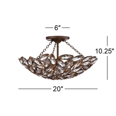 Franklin Iron Works Viera Rustic Ceiling Light Semi Flush Mount Fixture 20" Wide Bronze 3-Light Clear Cut Crystal Mosaic Bowl For Bedroom Living Room 6 Franklin Iron Works Viera Rustic Ceiling Light Semi Flush Mount Fixture 20" Wide Bronze 3-Light Clear Cut Crystal Mosaic Bowl For Bedroom Living Room - Image 6