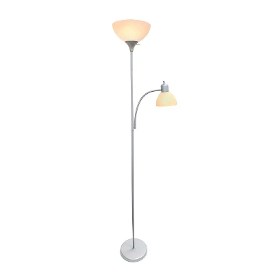 71.5" Traditional 2 Light Mother Daughter Metal Floor Lamp With Torchiere And Reading Light Silver - Creekwood Home 2 71.5" Traditional 2 Light Mother Daughter Metal Floor Lamp With Torchiere And Reading Light Silver - Creekwood Home - Image 2