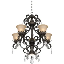 Kathy Ireland French Bronze Chandelier 31" Wide Rustic Crystal Amber Bell Glass 5-Light Fixture For Dining Room House Home Kitchen -Adesso Shop GUEST 90864533 cf2b 45e0 af88 4e568a38d28d