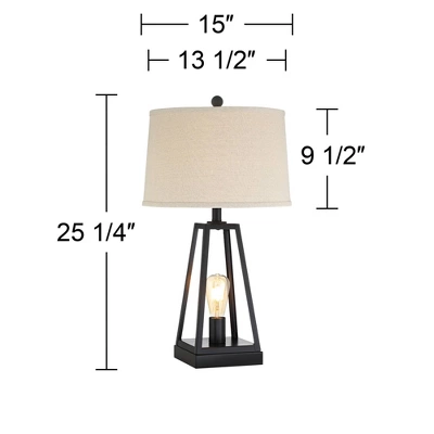 Franklin Iron Works Kacey Industrial Table Lamps 25 1/4" High Set Of 2 Dark Metal With USB LED Nightlight Oatmeal Shade For Bedroom Living Room Desk 5 Franklin Iron Works Kacey Industrial Table Lamps 25 1/4" High Set Of 2 Dark Metal With USB LED Nightlight Oatmeal Shade For Bedroom Living Room Desk - Image 5