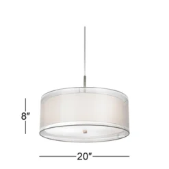 Possini Euro Design Brushed Nickel Pendant Chandelier 20" Wide Modern Organza Outer White Inner Shade 3-Light Fixture For Dining Room Kitchen Island -Adesso Shop GUEST 919037b2 adb9 4da0 872c a38ebe1d5946