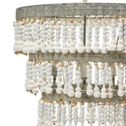 3-Tier Round Metal Chandelier With 3 Lights And Hanging Wood Beads Cream - Storied Home -Adesso Shop GUEST 925809b9 20be 4acd 8d3c aaced1ead81c