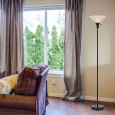 70" 3-way Metal Torchiere Floor Lamp With Glass Shade Dark Bronze - Cal Lighting 2 70" 3-way Metal Torchiere Floor Lamp With Glass Shade Dark Bronze - Cal Lighting - Image 2