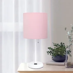 19.5" Bedside Power Outlet Base Metal Table Desk Lamp In White With Light Pink Fabric Shade - Creekwood Home 13 19.5" Bedside Power Outlet Base Metal Table Desk Lamp In White With Light Pink Fabric Shade - Creekwood Home -Adesso Shop GUEST 95311803 1b91 4c67 81ca 55836b35ac3a