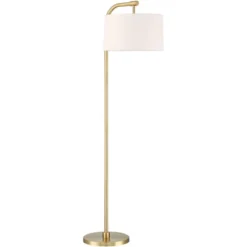 360 Lighting Modern Art Deco Arc Floor Lamp 64" Tall Warm Gold Metal White Fabric Drum Shade For Living Room Reading Family Bedroom Office House Home -Adesso Shop GUEST 95aa84f7 6ecd 4104 b4d0 b21cdb583442