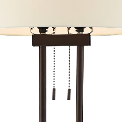 Franklin Iron Works Roscoe Modern Floor Lamp Standing 62" Tall Oil Rubbed Bronze Twin Pole White Drum Shade For Living Room Bedroom Office House Home 3 Franklin Iron Works Roscoe Modern Floor Lamp Standing 62" Tall Oil Rubbed Bronze Twin Pole White Drum Shade For Living Room Bedroom Office House Home - Image 3