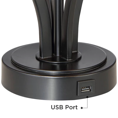 360 Lighting Heather Modern Industrial Table Lamps Set Of 2 With Round Risers 27 1/4" Tall Dark Iron USB Charging Port Iron Burlap Drum Shade For Desk 4 360 Lighting Heather Modern Industrial Table Lamps Set Of 2 With Round Risers 27 1/4" Tall Dark Iron USB Charging Port Iron Burlap Drum Shade For Desk - Image 4