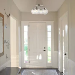 18" 4-Light Piper Farmhouse Rustic Iron/Glass LED Semi Flush Mount Nickel/Clear - JONATHAN Y -Adesso Shop GUEST 96676dc3 db2f 44af 92a8 8e052679df65