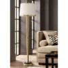 Possini Euro Design Palisade Modern Floor Lamp 64" Tall Satin Brass Metal Trimmed Fabric Tapered Drum Shade For Living Room Bedroom Office House Home