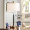 Possini Euro Design Carlyle Modern Mid Century Desk Lamp 30 1/2" Tall Gold With USB And AC Power Outlet In Base Double Drum Shades For Living Room