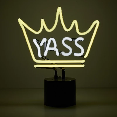 Amped Co 11.3" X 9.75" Neon Desk YASS QUEEN Neon Light Novelty Desk Lamp, Yellow And White Glow 1 Amped Co 11.3" X 9.75" Neon Desk YASS QUEEN Neon Light Novelty Desk Lamp, Yellow And White Glow