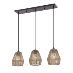 30" LED 3-Light Seagrass/Metal Ibiza Island Coastal Pendant Oil Rubbed Bronze/Natural - JONATHAN Y -Adesso Shop GUEST 977583ee ba27 4b74 bdfa 9e1fa6d5c16a