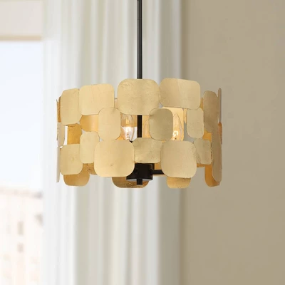 Possini Euro Design Stella Black Pendant Chandelier 15" Wide Modern Gold Leaf Drum Shade 4-Light Fixture For Dining Room House Foyer Kitchen Island -Adesso Shop GUEST 97b37c25 2ced 4dab a1aa 8a884e574f8f