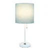 19.5" Bedside Power Outlet Base Metal Table Desk Lamp In White With Aqua Blue Fabric Shade - Creekwood Home