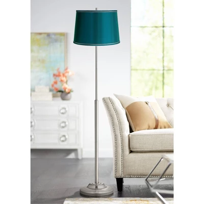 360 Lighting Abba Modern Floor Lamp Standing 66" Tall Brushed Nickel Silver Metal Satin Teal Blue Drum Shade For Living Room Bedroom Office House Home 1 360 Lighting Abba Modern Floor Lamp Standing 66" Tall Brushed Nickel Silver Metal Satin Teal Blue Drum Shade For Living Room Bedroom Office House Home