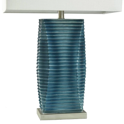 Vertical Lined Moulded Table Lamp With Steel Base Blue - StyleCraft 2 Vertical Lined Moulded Table Lamp With Steel Base Blue - StyleCraft - Image 2