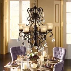 Kathy Ireland French Bronze Chandelier 31" Wide Rustic Crystal Amber Bell Glass 5-Light Fixture For Dining Room House Home Kitchen -Adesso Shop GUEST 99c3341d 9d27 4280 9c2f 06d0ae3bb94a