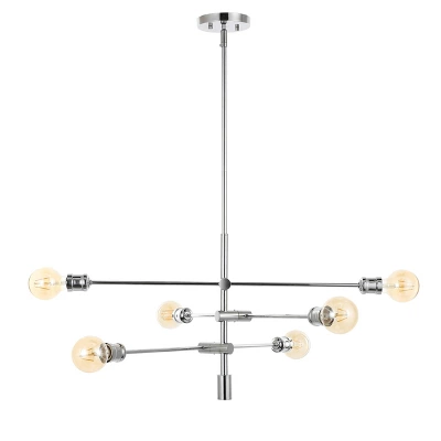36" 6-Light Atlas Modern Vintage Iron Arm-Adjustable LED Chandelier Chrome - JONATHAN Y 9 36" 6-Light Atlas Modern Vintage Iron Arm-Adjustable LED Chandelier Chrome - JONATHAN Y - Image 9