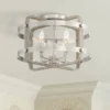 Barnes And Ivy Woodway Modern Farmhouse Ceiling Light Flush Mount Fixture 15 3/4" Wide Brushed Nickel Wood Grain 4-Light For Bedroom Living Room House