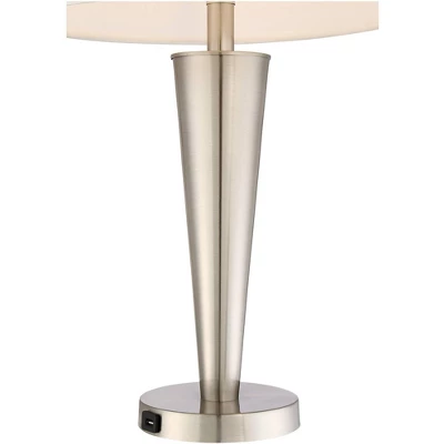 360 Lighting Geoff Modern Table Lamps 26" High Set Of 2 Brushed Nickel With USB Charging Port White Drum Shade For Bedroom Living Room Bedside Desk 2 360 Lighting Geoff Modern Table Lamps 26" High Set Of 2 Brushed Nickel With USB Charging Port White Drum Shade For Bedroom Living Room Bedside Desk - Image 2