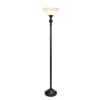 1 Light Torchiere Floor Lamp With Marbleized Glass Shade Black/Brown - Elegant Designs