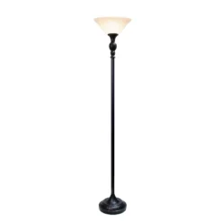 1 Light Torchiere Floor Lamp With Marbleized Glass Shade Black/Brown - Elegant Designs
