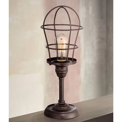 Franklin Iron Works Modern Industrial Desk Table Lamp 17 1/4" High Bronze Wire Cage Edison Bulb For Bedroom Bedside Office 1 Franklin Iron Works Modern Industrial Desk Table Lamp 17 1/4" High Bronze Wire Cage Edison Bulb For Bedroom Bedside Office