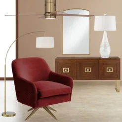 360 Lighting Cora Modern Arc Floor Lamp Standing 72" Tall Brass Metal White Linen Drum Shade Decor For Living Room Reading Bedroom Office House Home -Adesso Shop GUEST 9ec85431 f9ee 46be b87d 617279ba7834