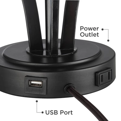 360 Lighting Heather Modern Accent Table Lamps Set Of 2 With Square Risers 22 1/2" High Iron USB And AC Power Outlet In Base Off White Glass For Desk 3 360 Lighting Heather Modern Accent Table Lamps Set Of 2 With Square Risers 22 1/2" High Iron USB And AC Power Outlet In Base Off White Glass For Desk - Image 3