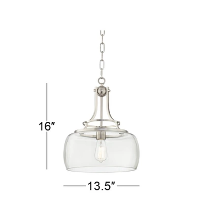 Franklin Iron Works Charleston Brushed Nickel Pendant 13 1/2" Wide Modern LED Clear Glass Shade For Dining Room House Foyer Kitchen Island Entryway 4 Franklin Iron Works Charleston Brushed Nickel Pendant 13 1/2" Wide Modern LED Clear Glass Shade For Dining Room House Foyer Kitchen Island Entryway - Image 4