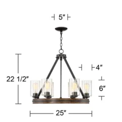 Franklin Iron Works Metal Wood Wagon Wheel Chandelier 25" Wide Rustic Farmhouse Clear Seeded Glass 6-Light Fixture For Dining Room -Adesso Shop GUEST 9f6dade5 99e7 4273 83da 3378d38dfdf9