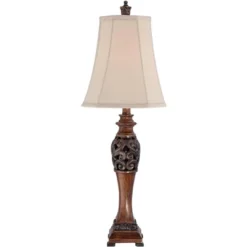 Regency Hill Exeter Traditional Table Lamps 30" Tall Set Of 2 Bronze Wood Carved Leaf Cream Rectangular Bell Shade For Bedroom Living Room Bedside -Adesso Shop GUEST a01da0a2 e5df 458a b43c 207f0071f96c