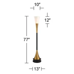 Possini Euro Design Piazza Modern Torchiere Floor Lamp With Riser 77" Tall Black Brass Metal White Glass Shade For Living Room Bedroom Office House -Adesso Shop GUEST a0ae2278 a305 459b aa75 df94cc1c6abd