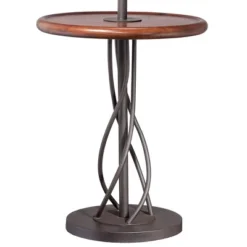 Franklin Iron Works Industrial Floor Lamps 63.5" Tall Set Of 2 With Tray Table Dark Rust Iron Twist Base Wood Linen Shades Living Room House -Adesso Shop GUEST a11fd1b1 7e25 4fa6 b941 cbea9211d906