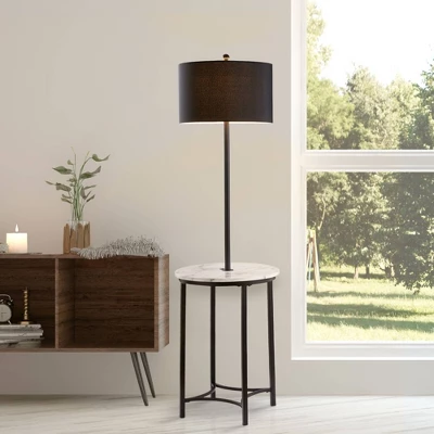 61.5" Amelia Modern Floor Lamp With Table And Built-In USB Matte Black/White Marble - Teamson Home 2 61.5" Amelia Modern Floor Lamp With Table And Built-In USB Matte Black/White Marble - Teamson Home - Image 2