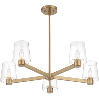 Possini Euro Design Satiny Gold Pendant Chandelier 27 1/4" Wide Modern Clear Glass Shades 5-Light Fixture For Dining Room House 5 Possini Euro Design Satiny Gold Pendant Chandelier 27 1/4" Wide Modern Clear Glass Shades 5-Light Fixture For Dining Room House - Image 5