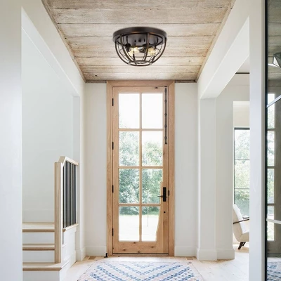 15.75" 3-Light Lyla Rustic Farmhouse Iron LED Flush Mount Wood Finished/Oil Rubbed Bronze - JONATHAN Y 4 15.75" 3-Light Lyla Rustic Farmhouse Iron LED Flush Mount Wood Finished/Oil Rubbed Bronze - JONATHAN Y - Image 4