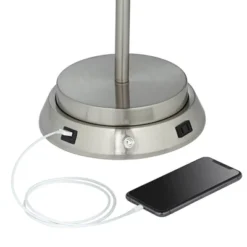 360 Lighting Reiner Modern Accent Table Lamp 23" High Blue Green Glass Nickel With USB And AC Power Outlet In Base Off White Drum Shade For Home Desk -Adesso Shop GUEST a4b5abc3 5474 4651 8720 812e273cb860 1