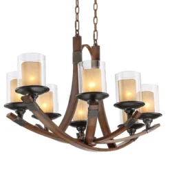 Franklin Iron Works Tafford Mahogany Wood Linear Pendant Chandelier 43 1/4" Wide Rustic Farmhouse Clear Glass 8-Light Fixture For Dining Room Kitchen -Adesso Shop GUEST a5362c0f c303 48af a2f4 657a173998fa
