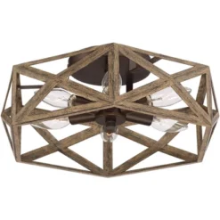 Possini Euro Design Moorcroft Modern Farmhouse Ceiling Light Semi Flush Mount Fixture 14 1/2" Wide Dark Wood Bronze 6-Light Hexagon Frame For Bedroom -Adesso Shop GUEST a61002d5 086f 43ee 86de 5d4d73cd4298