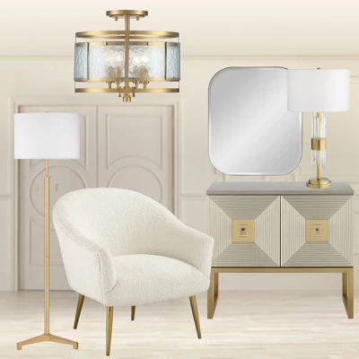 Franklin Iron Works Elwood Modern Ceiling Light Semi Flush Mount Fixture 13 1/4" Wide Gold 4-Light Water Glass Drum Shade For Bedroom Kitchen House 6 Franklin Iron Works Elwood Modern Ceiling Light Semi Flush Mount Fixture 13 1/4" Wide Gold 4-Light Water Glass Drum Shade For Bedroom Kitchen House - Image 6