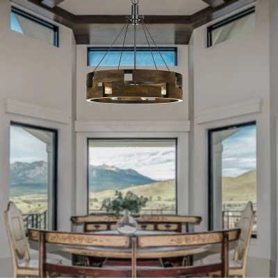 26" X 26" Round Metal Bradford Chandelier Wood Finish - Cal Lighting 2 26" X 26" Round Metal Bradford Chandelier Wood Finish - Cal Lighting - Image 2