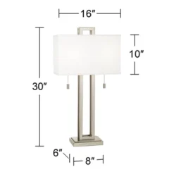 Possini Euro Design Modern Table Lamps 30" Tall Set Of 2 Brushed Nickel Open Rectangular White Box Shade For Living Room Family Bedroom -Adesso Shop GUEST a7b9d08f 87b9 4f60 9901 694201dc2d83
